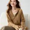 Novo Cardigan de Lã Cashmere 35 com Capuz, Zíper e Tranças Espessas para Outono/Inverno 2026, Suéter Casaco Fashion
