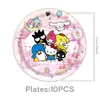 Conjunto de decoração de mesa para festa de aniversário com tema Sanrio transfronteiriço com pratos de papel, guardanapos de papel e toalha de mesa Hello Kitty