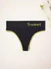 Fornecimento Exclusivo Transfronteiriço de Tanga Color Block com Letras Rosqueadas para Mulheres, Calcinha Sem Costura, Respirável, Alta Elasticidade, Amigável à Pele, Multicor, Sexy