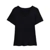 Diseño Puro Estilo Lujuria Hombro Derecho Manga Corta 2024 Nuevo Verano Cintura Fruncida Cuello en V Manga Corta Ajustada Sexy Camiseta para Mujer