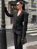 Blazer Europeo y Americano Transfronterizo Estilo Francés para Viajar con Cintura Fruncida Plisada con Diseño Elegante y Chaqueta de Traje de Manga Larga Ajustada
