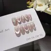Claro Pêssego Ácido Acético Lantejoula Iridescente Madre Pérola Unhas Vestíveis Feitas à Mão Gradiente Rosa Nude Curvado Aurora Olho de Gato Unhas Vestíveis