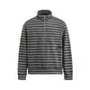 SANHOMME Sudadera con cremallera media y cuello alto estilo americano, rayas grises, chaqueta para hombre, top casual de primavera y otoño 7081