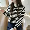 Cárdigan de punto a rayas de color contrastante con cuello redondo y manga larga para mujer, nuevo diseño de primavera y otoño, chaqueta suéter superior exterior única