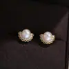 Acessórios DIY: Configurações de brincos de pérola em formato de leque de prata de lei S925, componentes de brincos da moda, configurações de prata, produtos semiacabados, 6mm