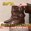 Botas de pantalón botas cortas botas apiladas botas Martin estilo mujer 2026 Otoño/Invierno Nuevo Estilo Aumento de altura interior Temperamento Botas de cowboy occidentales Mujer