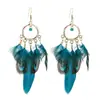 Pendientes Bohemios de Plumas Transfronterizos, Pendientes Redondos de Borla Coloridos de Cuentas de Semilla Estilo Retro de Alta Gama Xizang al por Mayor para el Año Nuevo