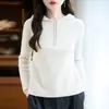 Suéter de Lã Grossa com Capuz Feminino Outono Inverno Novo Estilo Meio Zíper Tricô Casual Malha Solta Camada Base com Capuz