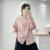 Blusa de manga larga para mujer talla grande, estilo coreano, para principios de otoño, cuello simple con volantes, corte holgado, favorecedora, versátil y elegante