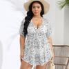 Vestido Assimétrico Estampado Plus Size Feminino Decote V Profundo Fornecimento Transfronteiriço Verão Novo Cobertura para Férias na Praia 976