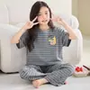 Pijama de verano para niñas, conjunto fino de algodón de manga corta, pantalón largo de manga corta holgado, ropa de casa de nuevo estilo para niños mayores