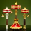 Roda de Mão de Couro Verde Vermelho Ya Exquisito Cobre Esculpido Doméstico Interno Estilo Xizang Tambor Rotativo Desktop Rotativo Barril Dourado Ornamentos