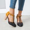 Zapatos de tacón alto talla grande moda europea y americana T-shoes huecos correa de hebilla tacón grueso zapatos de mujer combinación de colores sandalias de corte bajo moda al por mayor