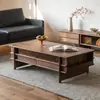 Mesa de Centro para Sala de Apartamento Pequeño Estilo Mid-Century de Madera de Nogal Negro Norteamericano, Mesa de Centro Multifuncional con Estructura de Madera Maciza para el Hogar