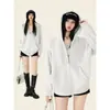 Tops de mujer estilo americano personalizados, versátiles, cárdigan con capucha holgado para otoño 2026, chaqueta sudadera oversize para mujer