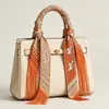 Bufanda de Seda con Cinta de Borlas para Mujer, Accesorio de Bufanda Larga, Decoración para Asa de Bolso, Pañuelo Pequeño de Seda Sarga Estilo Artístico Vintage