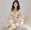 Pijama Feminino Primavera e Outono Manga Longa Feminino Verão 2025 Novo Estilo Fino Redutor de Idade Roupa de Casa conjunto Outono