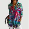 2024 Nuevo Otoño Transfronterizo Patrón Estampado Colorblock 3D Camisa Casual Holgada para Mujer Europea y Americana Top con Botones