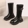 Botas Altas para Niña 2026 Otoño/Invierno Nuevas Estilo Británico Retro Suela Suave Versátiles Antideslizantes Ligeras Botas de Piel para Niños Medianas a Grandes