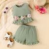 Traje nuevo de verano para niños más vendido transfronterizo de Amazon Europa y Estados Unidos, traje de niña sin mangas con flores, jersey y shorts