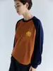 Fabricante de Customização de Roupas Outono Novo Tendência Personagem de Desenho Animado Estampado Color Block Manga Raglan Unissex Camiseta de Manga Longa 100% Algodão