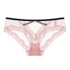 Ropa interior de encaje cruzado para mujer, fina, color durazno, sin marcas, hueca, de malla transparente, con lunares, triangular sexy, de algodón
