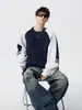 Sudadera con capucha de bloques de color retro estilo americano para hombre, nuevo diseño de otoño, versátil y moderna, top casual oversized