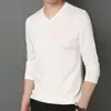 Camiseta de manga comprida 2024 masculina primavera e outono fina slim casual outono roupa de baixo gola V camiseta inner wear atacado