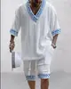 Traje Jacquard Impreso en 3D Transfronterizo para Hombre Verano Holgado Camiseta de Manga Corta Pantalones Cortos Cuello en V Traje Deportivo Traje de Dos Piezas para Hombre