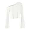 Camiseta Asimétrica de Hombro en Lyocell para Mujer, Otoño 2026, Tendencia Irregular Off-Shoulder Holgada Corta Cropped Manga Larga