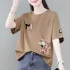 Camiseta de manga corta con excedente de stock de comercio exterior transfronterizo, camiseta casual estampada de corte holgado para mujeres de mediana edad y mayores