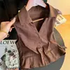 Colete Elegante de Cor Café Sem Mangas com Gola Polo para Mulheres com Design Único - Novo Verão 2026