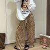 Pijama Solto de Veludo Ilha Estampa de Leopardo de Alta Qualidade para Mulheres Outono e Inverno Calças Casuais Espessas Quentes Calças de Casa Bolsos Duplos