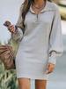 Vestido Suéter Amazon Estilo Europeu e Americano para Mulheres, Vestido Suéter de Comprimento Médio com Gola Reversível, Mangas Bufantes, Vestido Longo Tricotado de Cor Sólida, Estilo Europeu e Americano