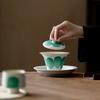 Taza de cubierta de herradura verde para polvo de viento, blanco plomo, agua, bastante, tazón de cubierta de dos talentos, juego de té kung fu de cerámica, juego de té literati