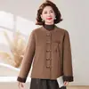 Casaco de Lã Estilo Chinês Nacional Novo Outono da Mamãe para Mulheres de Meia-Idade e Idosas Roupas Outono/Inverno Elegante Gola Redonda Lã Dupla Face Top