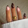 24 Peças Europeu e Americano Retrô Marrom Escuro Bolinhas Francesa Usáveis Unhas Amêndoa Ponta Média Estilo Suave Adesivos de Arte para Unhas