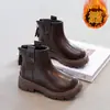 Botas de Cuero para Niños Estilo Otoño e Invierno Calidez con Felpa Botas Martin Estilo Británico para Niñas Suela Suave Antideslizantes Botas Cortas Botas para Niños