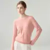 2026 suéter de lã de malha de cor sólida com gola redonda e mangas compridas, novo e versátil, para outono e inverno, feminino, de caxemira, camada base