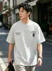 Camiseta Redonda con Bordado de Letra Floral de Perlas para Hombre, Nuevo Estilo de Verano, Corte Holgado, Hombro Caído, Top Casual de Moda para Mujer