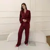 Pijama de Satén y Gasa Yaoting para Mujer Primavera Otoño Manga Larga Seda de Hielo Francesa Ropa de Casa Conjunto de Manga Larga y Pantalón Largo TZ2702