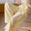 Pantalones de Textura a Cuadros Estilo Perezoso Punto de Onda Casual Dopamina Sal Marina Soda Pequeños de Mujer 145 Azul Pantalones de Pierna Ancha