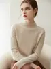 Nueva camisa básica de punto 100% cachemir para otoño e invierno, jersey de punto para mujer con cuello medio alto plano de hilo simple de 12 puntos, capa interior