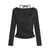 Playera de Manga Larga de Dos Piezas Falsas Estilo Americano para Mujer Otoño 2024 con Almohadilla en el Pecho Tirante Halter para Chica Hot Ajustada Top Interior