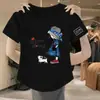 E-commerce Transfronteiriço~Camiseta Feminina de Manga Curta Petite com Desconto de Luxo Moda Estampada Versátil Cropped de Cintura Alta ins