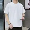 Camiseta Blanca Lisa de Manga Corta de Algodón CVC para Hombre Verano Transpirable Ajuste Delgado Moderna Elegante Cuello Redondo Manga Media Camiseta Top