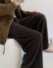 Calça Feminina de Malha com Lã de Viscose Macia e Cera, Perna Larga, Cintura Alta, Caimento Solto, Casual, Reta, Outono e Inverno
