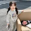 Conjunto de dos piezas de gato de dibujos animados estilo coreano para niños pequeños, con sudadera con forro polar y pantalones de cintura elástica hasta el tobillo, disponible en varios colores, proporcionando calidez para otoño e invierno