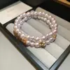 Pulseira de Rede Azul Dourada com Flor de Vidro Pérola Zircônia Brilhante Pulseira Elegante de Luxo Leve Joia de Mão Versátil da Moda