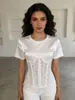 Top de encaje con diseño transfronterizo europeo y americano, de nicho, que ciñe la cintura, Nuevo para la primavera 2026, Sexy, de deseo puro, Versátil, Camiseta para mujer